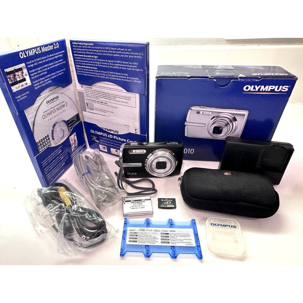 Olympus Stylus 1010 10.1MP Digital Camera Black Charger Battery Fujifilm Card